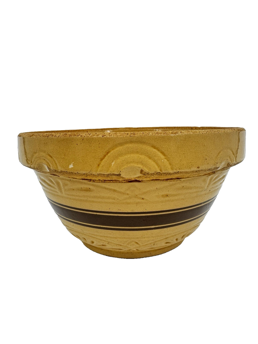Robinson Ransbottom R.R.P. Co 10" Yellow Ware Mixing Bow #305 Brown Band Stripe